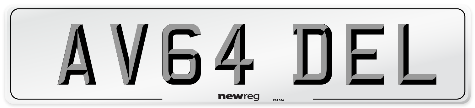 AV64 DEL Number Plate from New Reg